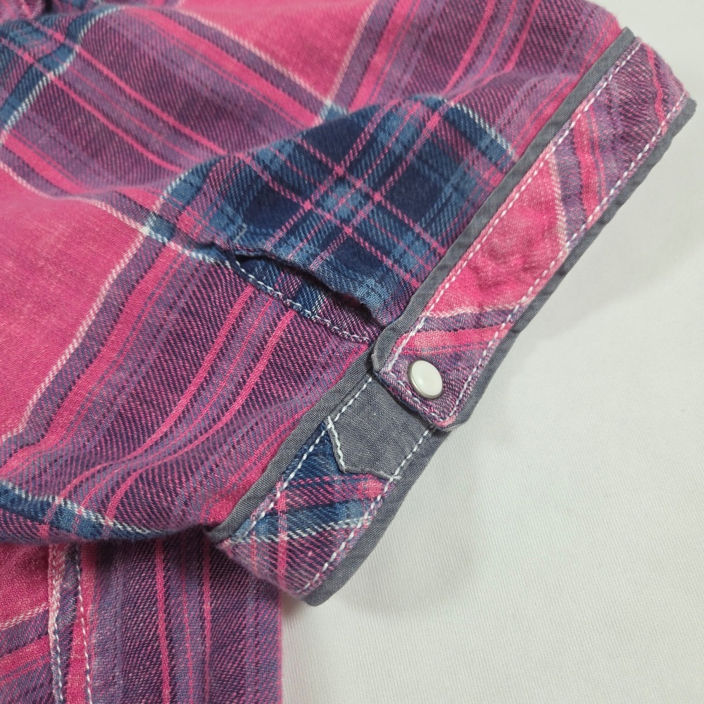 BKE Vintage Mens XL Pink Plaid Western Pearl Snap Short Sleeve Shirt - Picture 8 of 13